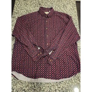 Crossings Mens XL Button Down Shirt Navy Red Geometric Medallion 100%‎ Cotton